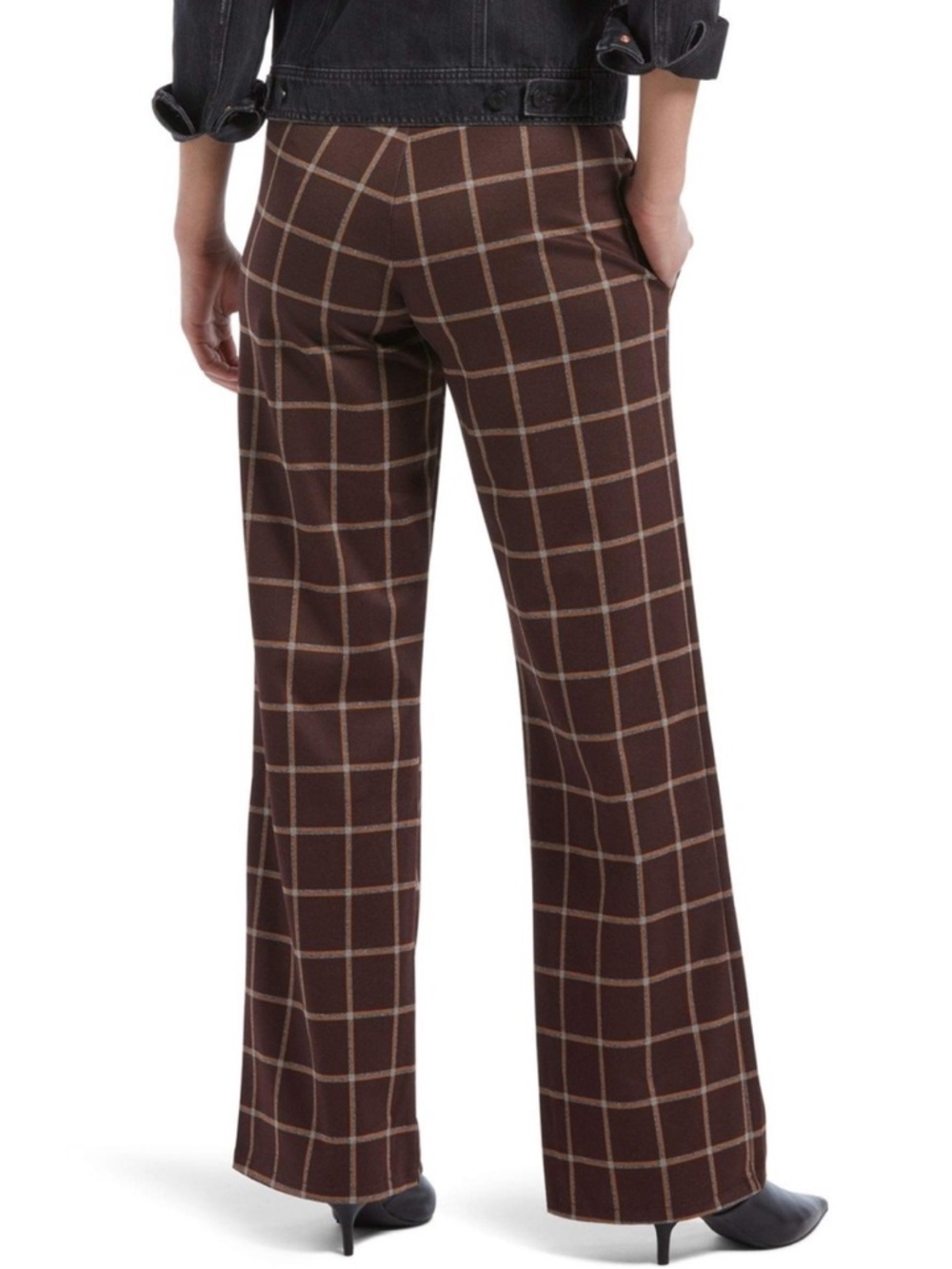 HUE Brown Camel Plaid Wide Leg Stretch Pants Size Large